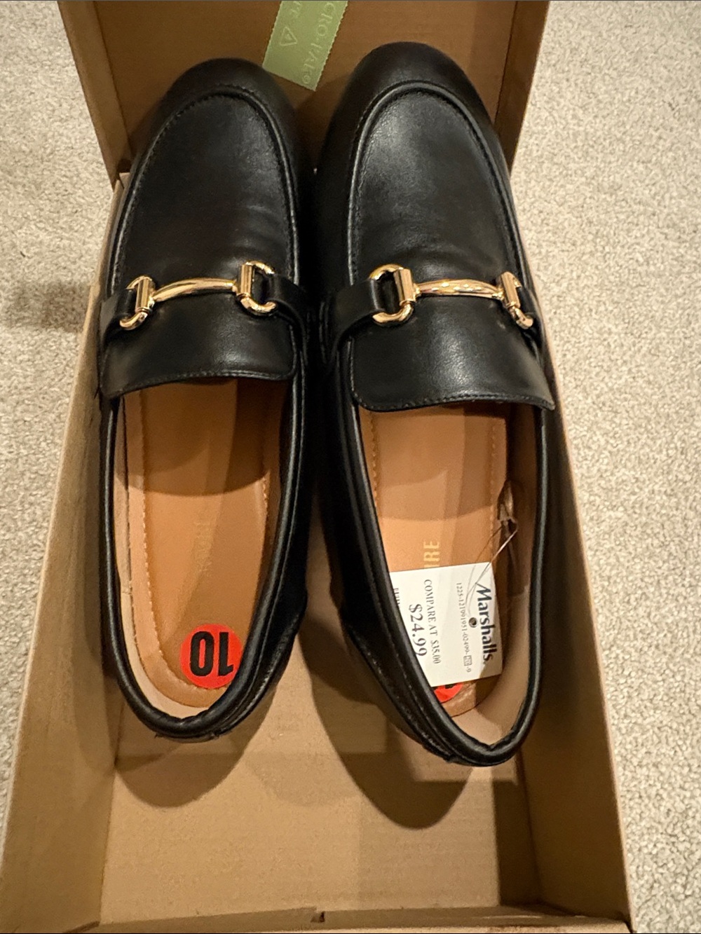 Black Women's Leather Loafers with Gold Horsebit Detail